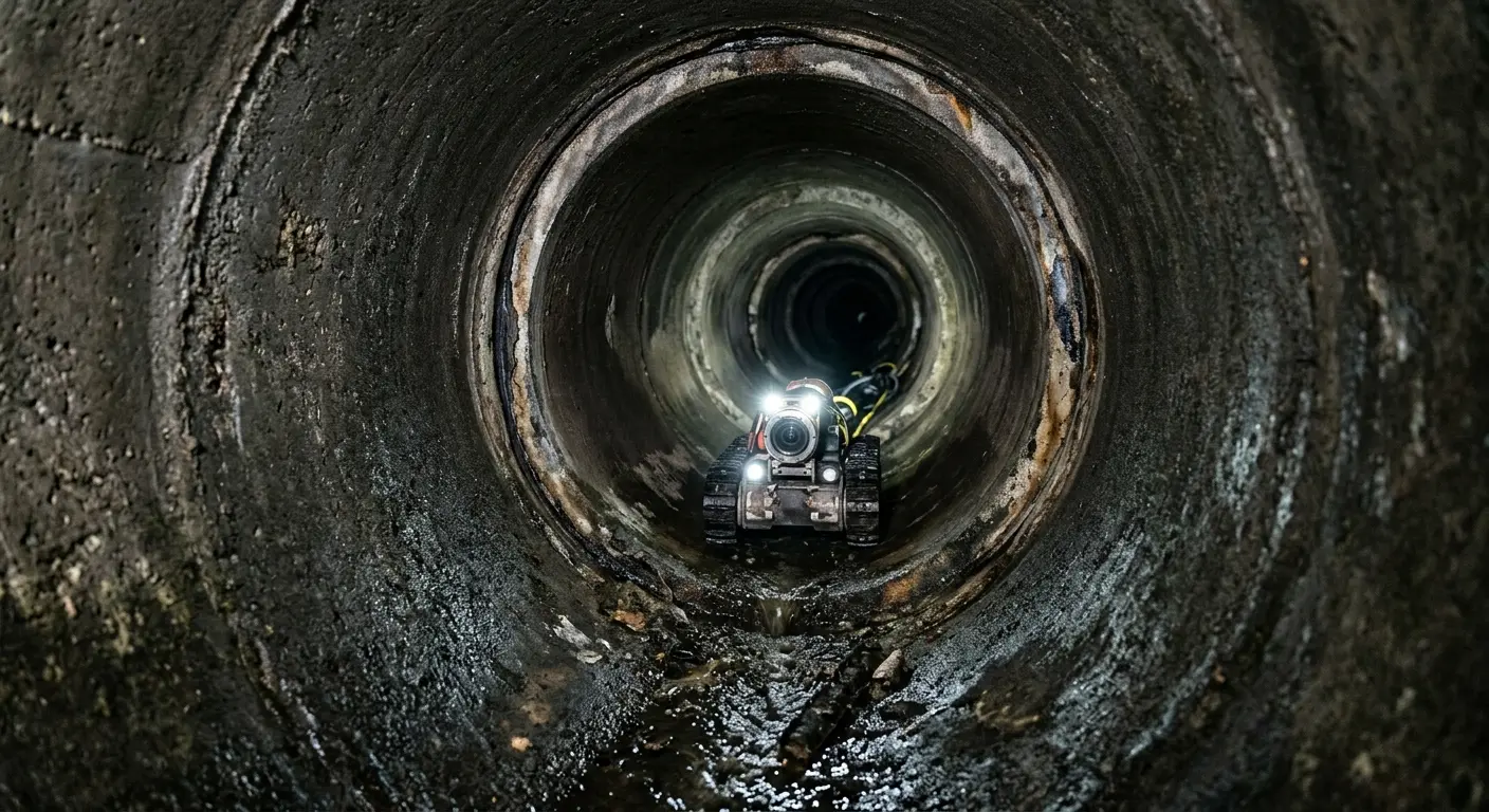 Robotic sewer camera inspecting pipe interior for Drain Snake Service in Newark
